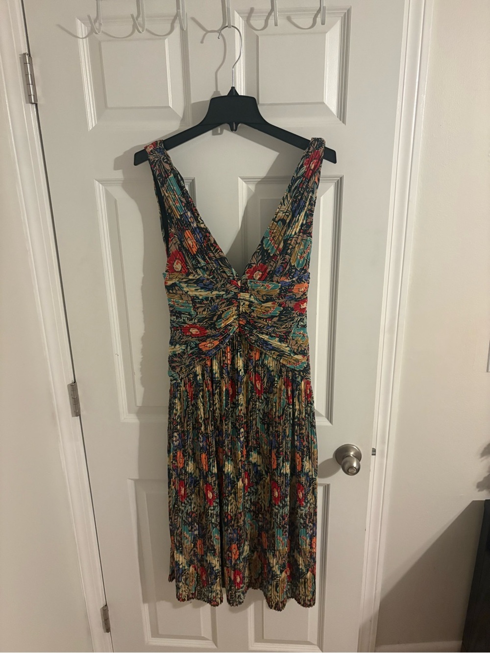 Lulus Kelina Black Multi Floral Pleated Drop Waist Midi Dress